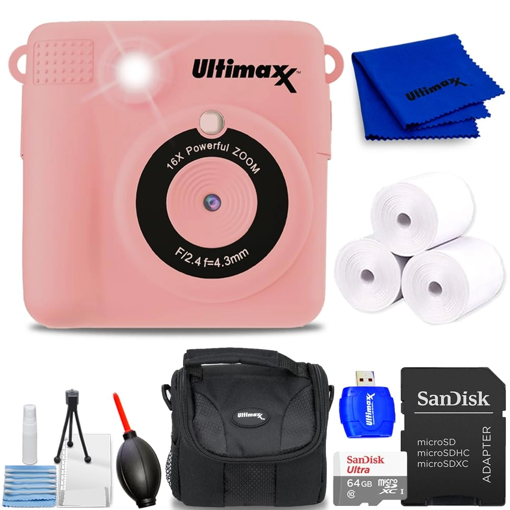 Ultimaxx Instant Print Camera - 32GB Micro SD Blue + Printing Paper Rolls - 3 Rolls