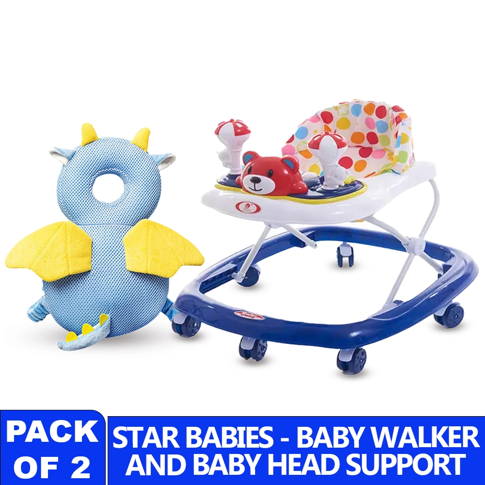 Baby Walker - Coffee + Head Protection Pillow - Blue