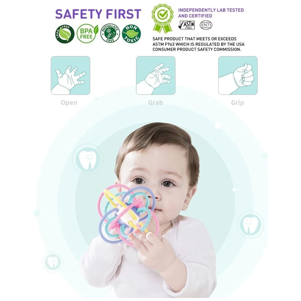 Baby Teething Rattle Grasping Ball Toy - BPA-free