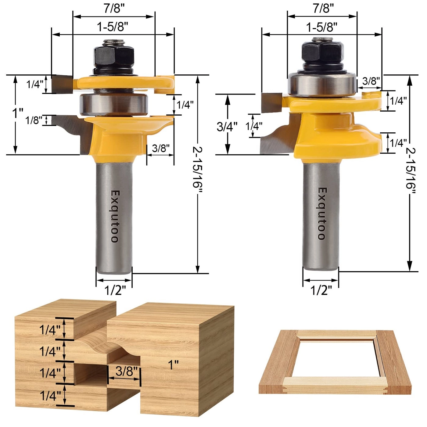 Router Bit - 1-5/8"" 1/2"" 3Pcs Set