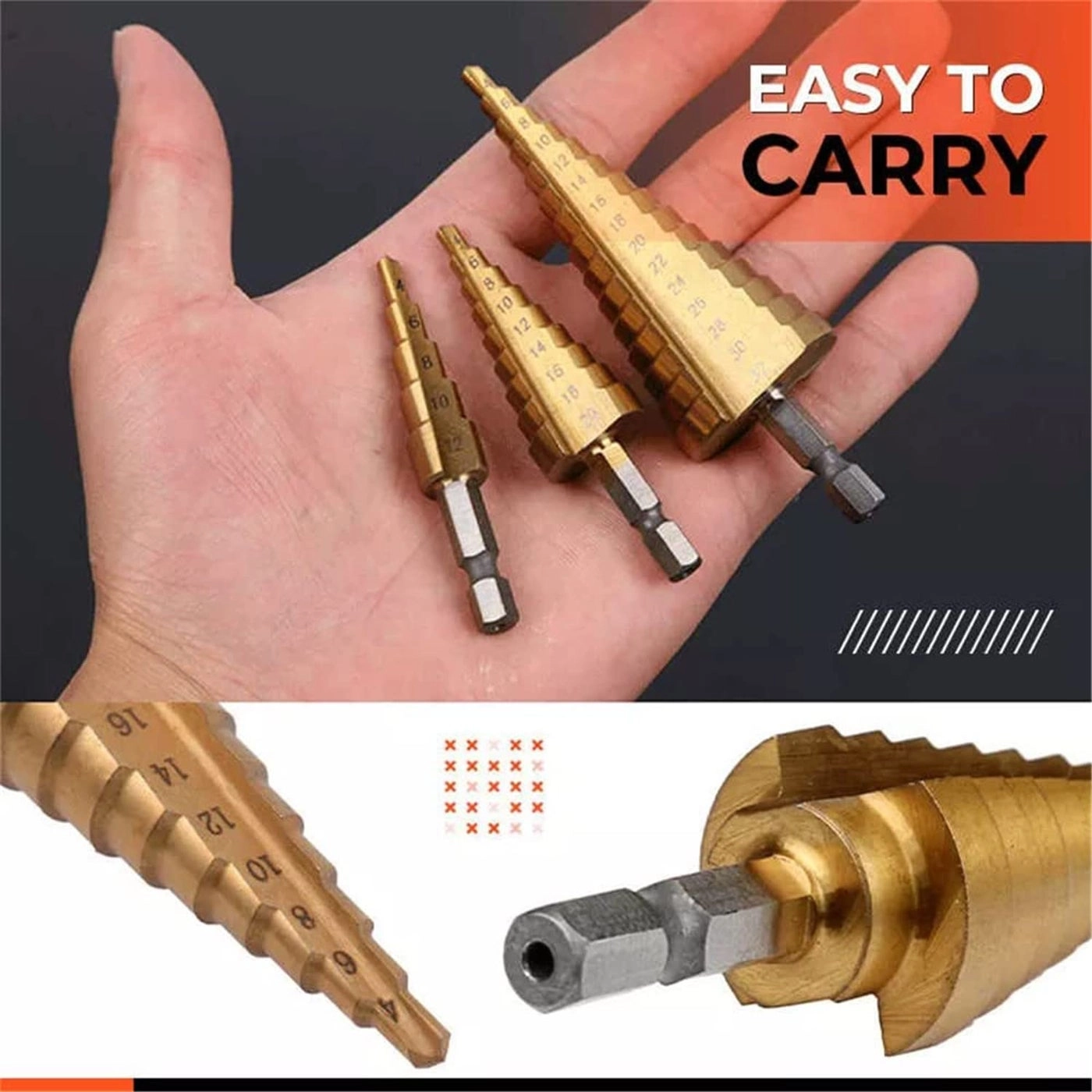 Triangular shank step drill - HSS 3pcs + Saw drill - Titanium plating 3pcs