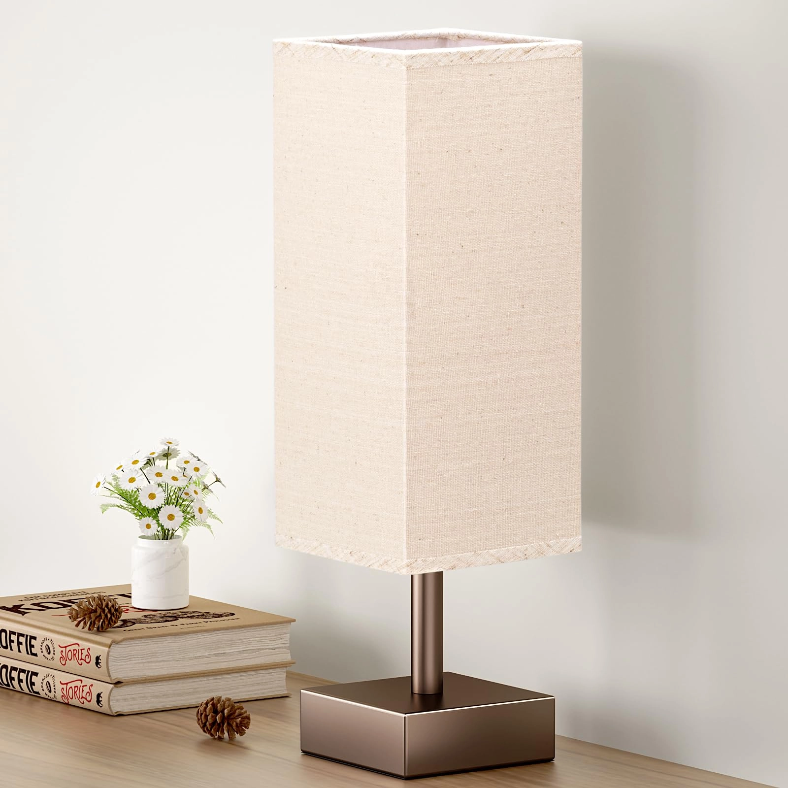 aooshine Table Lamp - Wood Grain Square Fabric Shade