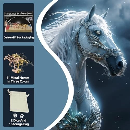 Horse Race - Solid Wood 11 Metal Horses Walnut