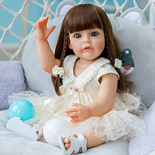 Sue-Sue Reborn Baby Doll - 55 cm Silicone Rooted Brown Hair