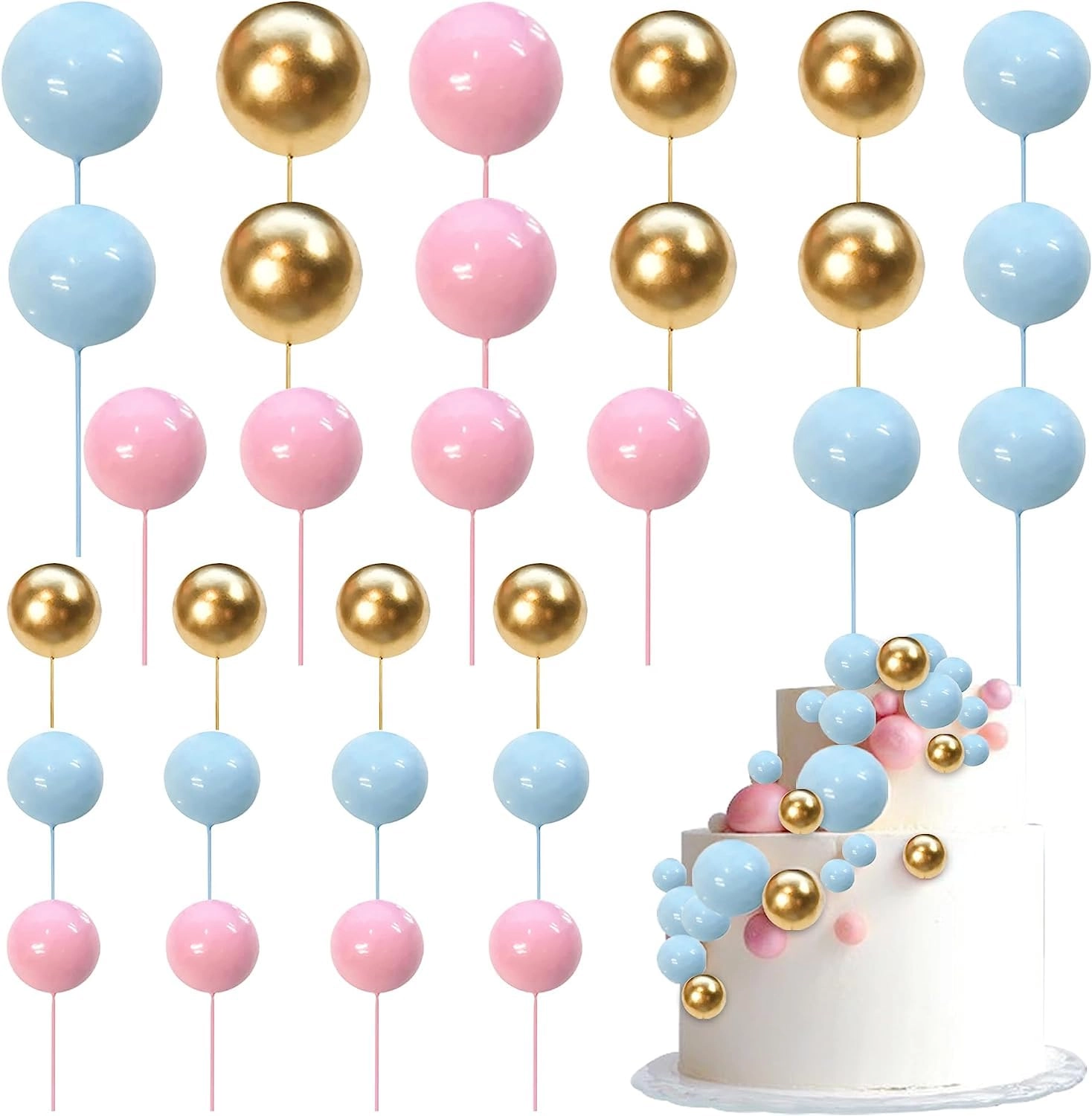 Ball Cake Toppers - 24 pcs Baby Shower Birthday Wedding