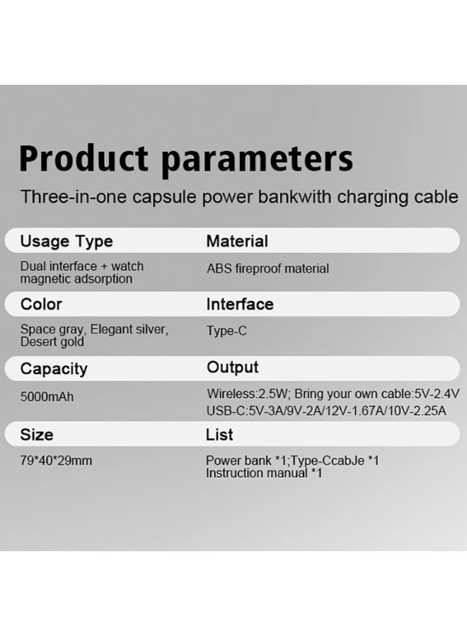 3-in-1 Portable Power-Bank Charger - 5000 mAh Fast charging