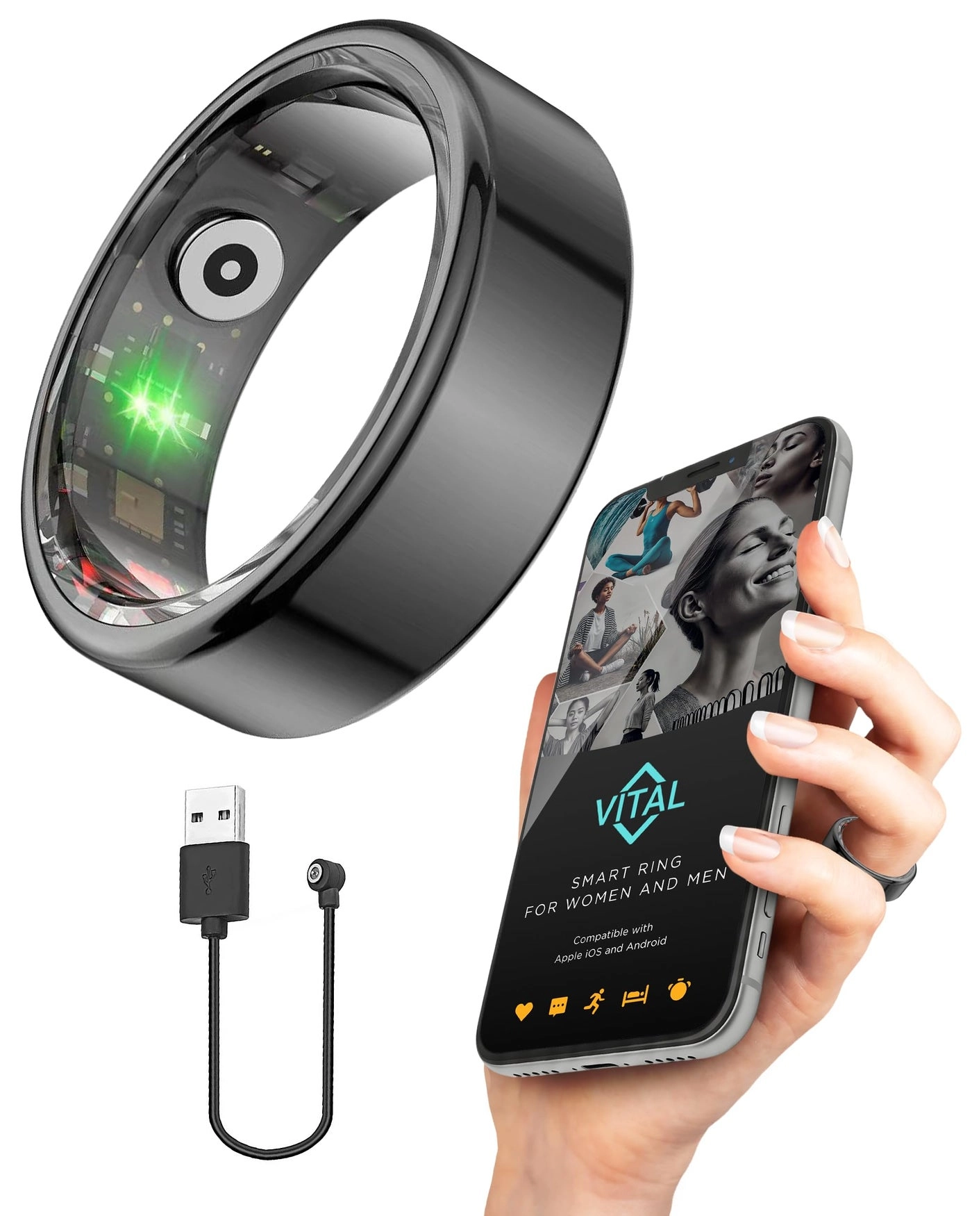 FREEZE2TRIM Vital Health Smart Ring - Size 8 Black
