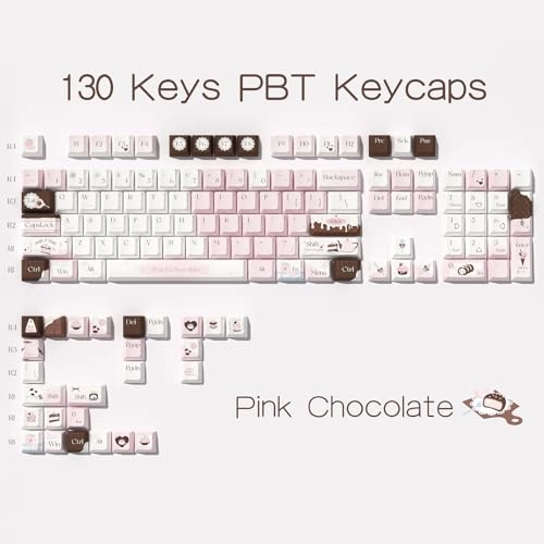 Gradient Cute Pink and White Keycaps Set - ANSI/ISO Keycaps Puller