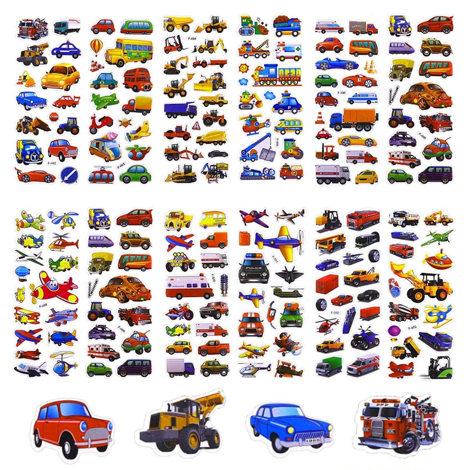 rowwait Car Transport Digger Stickers - 12 Sheets