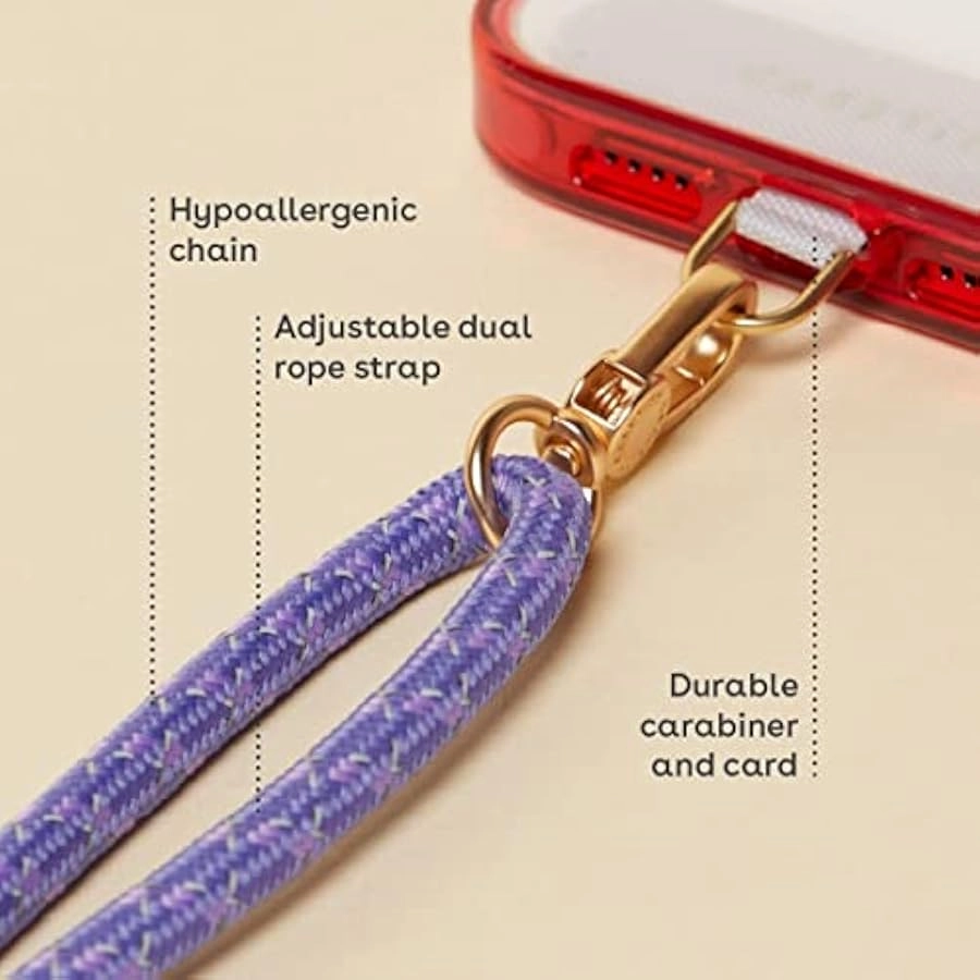 Rope Phone Strap - Adjustable Length: 130cm / 51 Rotating round carabiner
