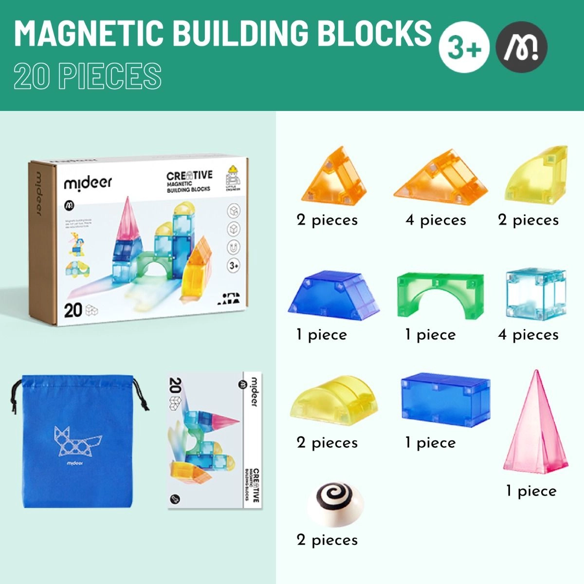 Magnetic Building Blocks MD1639 - 20 pcs