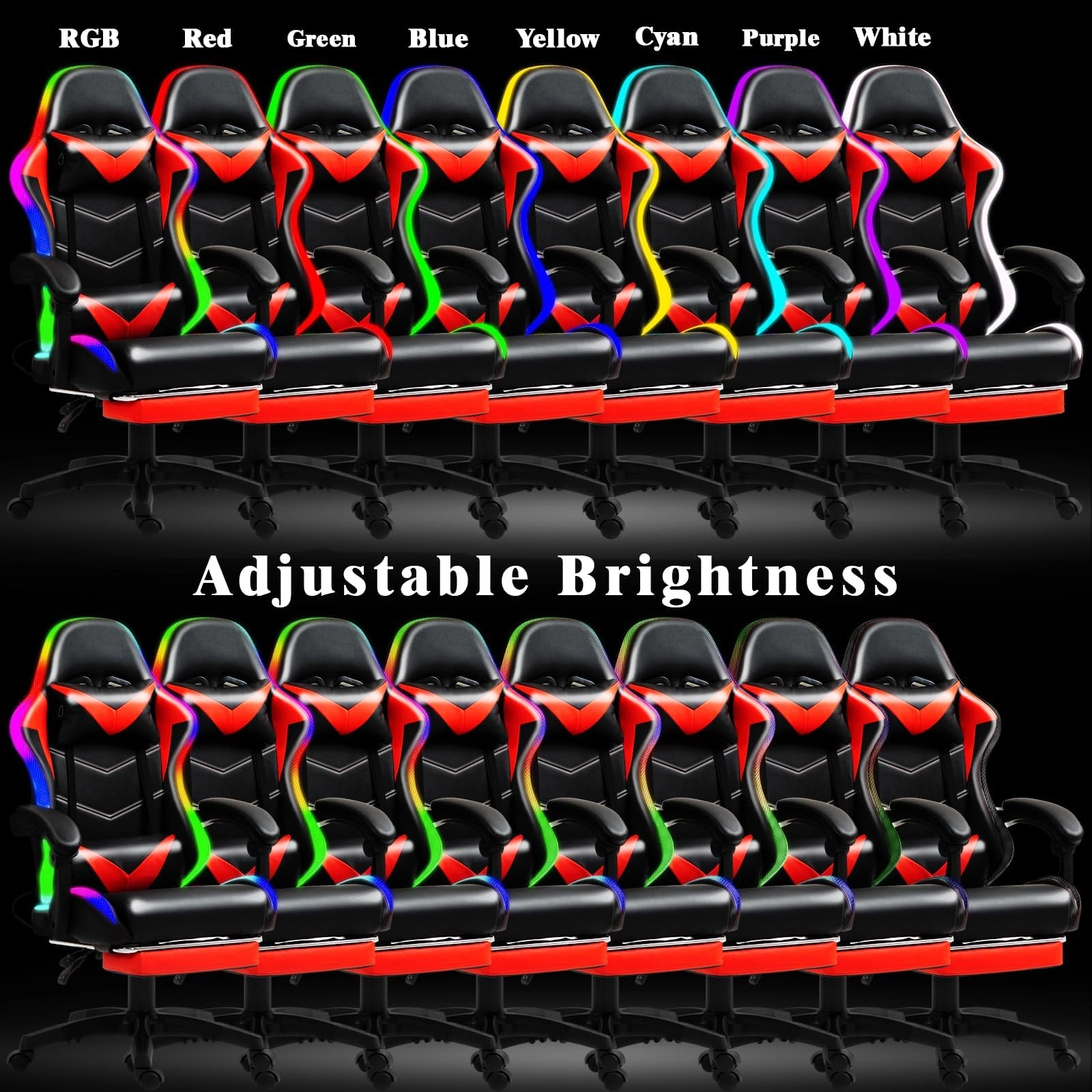 Gaming Chair - RGB LED Lumbar Massager Footrest