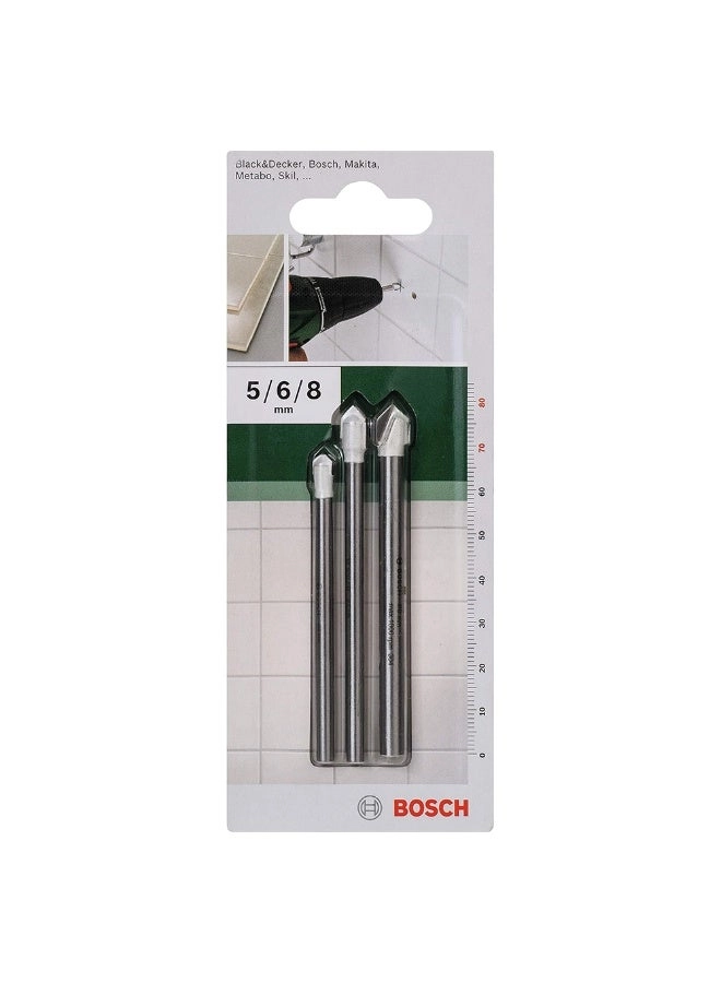 Tile Drill Bit Set - Tungsten carbide 3 Piece 5mm 6mm 8mm
