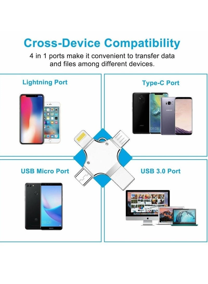 High Speed 4 In 1 Multi-function OTG USB Flash Drive - USB 3.0 Type-C 64GB