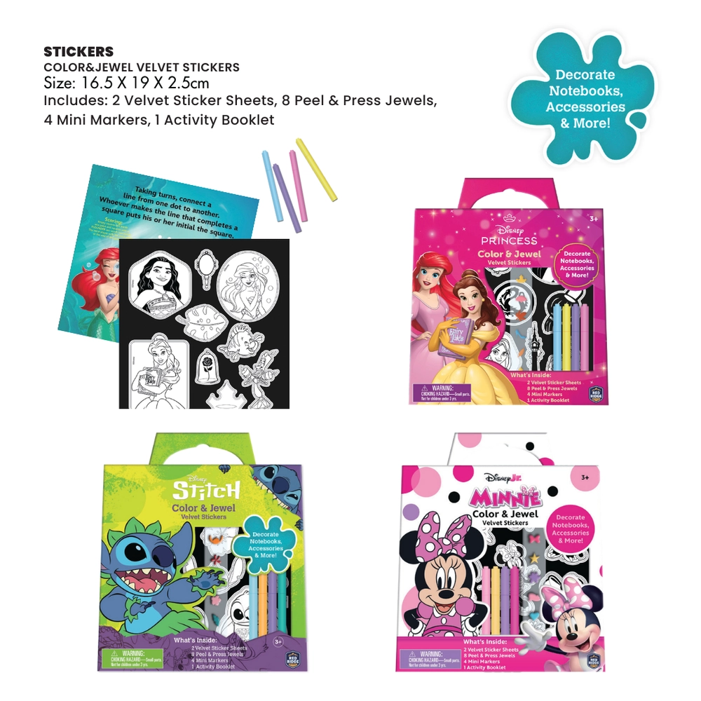 Minnie Color & Jewel Velvet Stickers - 2 velvet sticker sheets