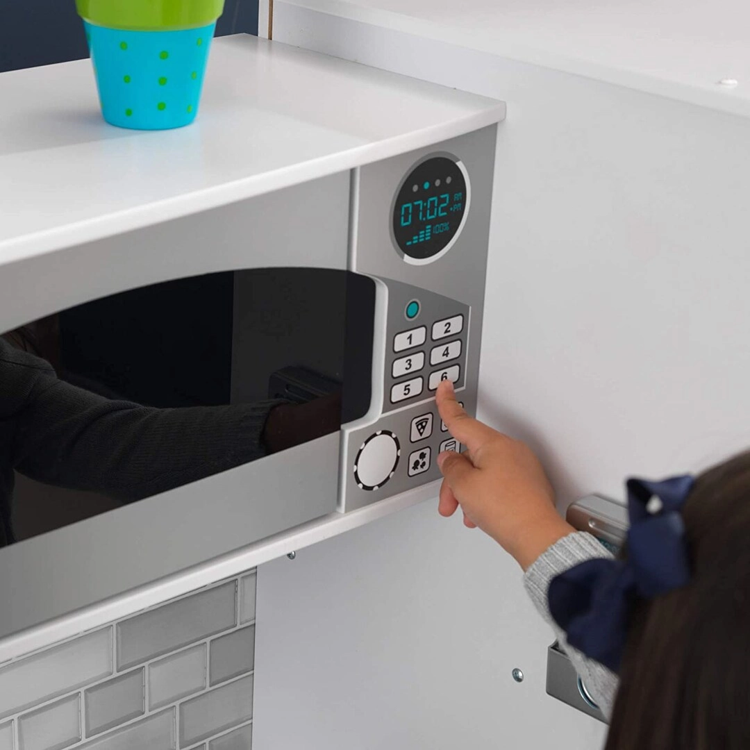 Large Wooden Play Kitchen - Lights & Sounds Icemaker Play Phone