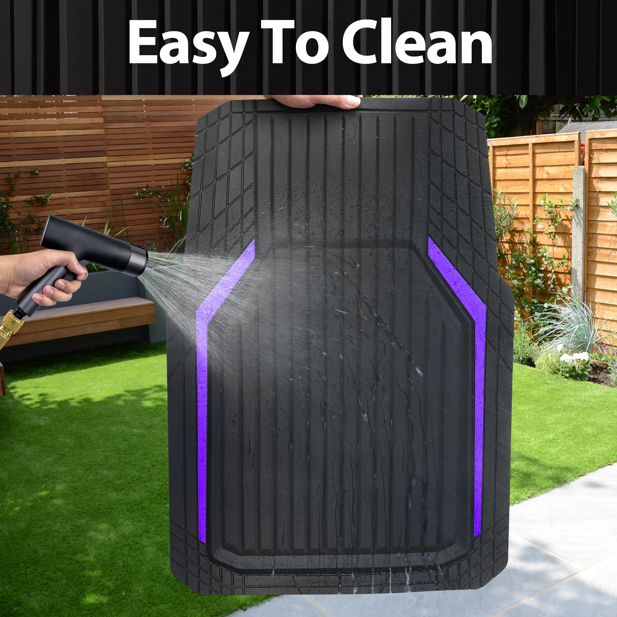 Heavy Duty Rubber Floor Mats - Universal Fit 3pcs Black Purple