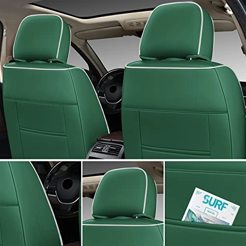 Car Seat Covers - Front Seat 2 Pack Green and White Faux Leather