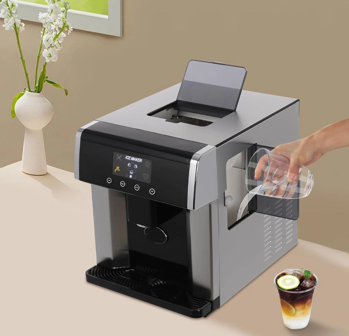 Ice Maker with Water Dispenser - 2-in-1 Countertop Fast Crystal-Clear Ice Making
