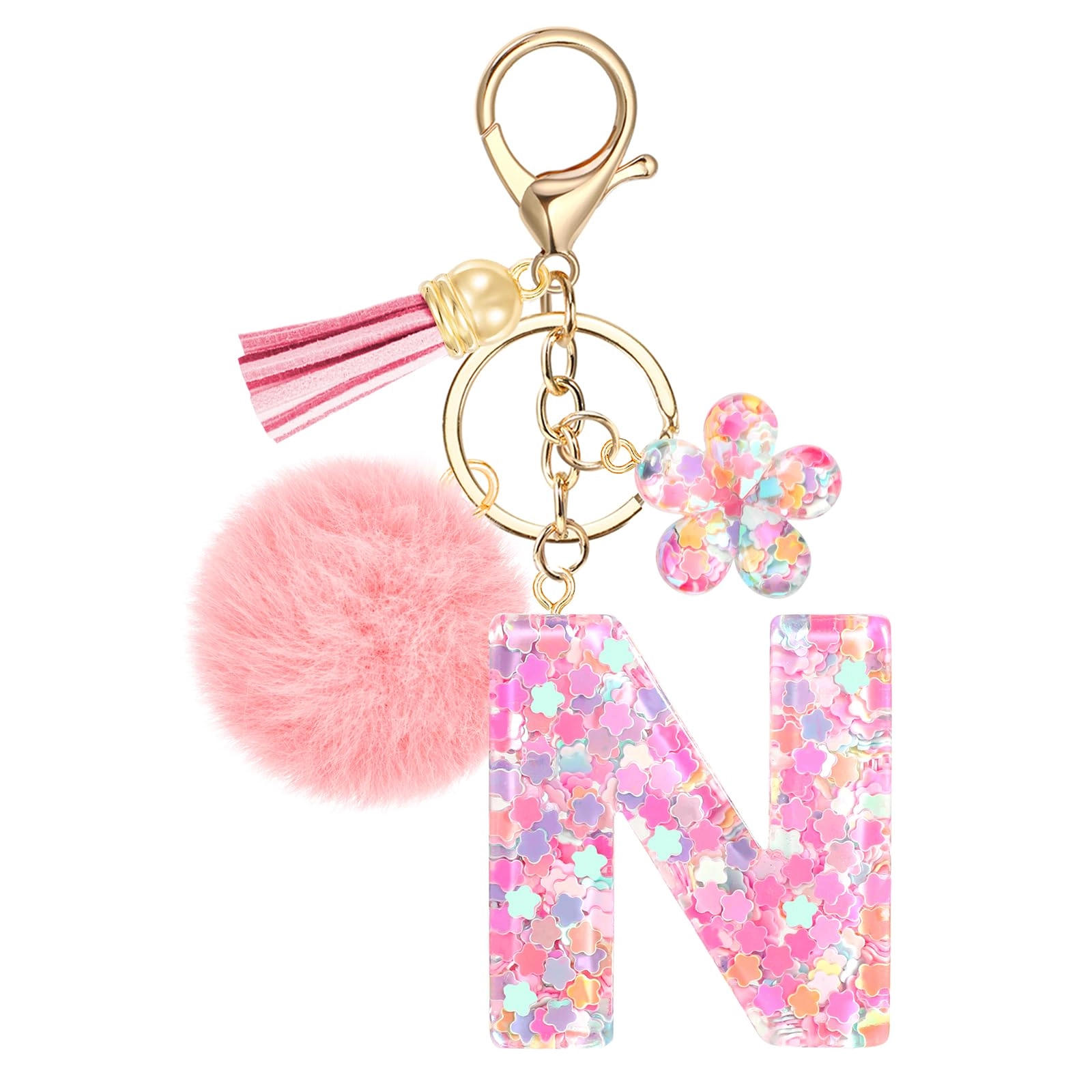 jsrqt Initial Letter Keychain - Flower