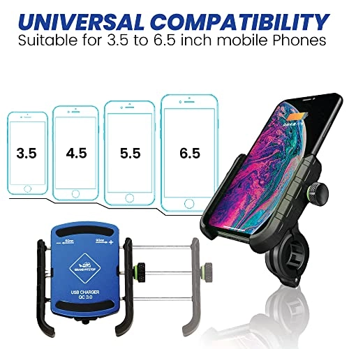 Motorcycle Phone Holder - Compatible with 4" to 6" Phone 360° Phone Protection Aluminium Clamp