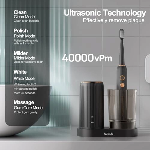 Electric Toothbrush Set - UV Light Drying Holder 8 Brush Heads USB Rechargeable