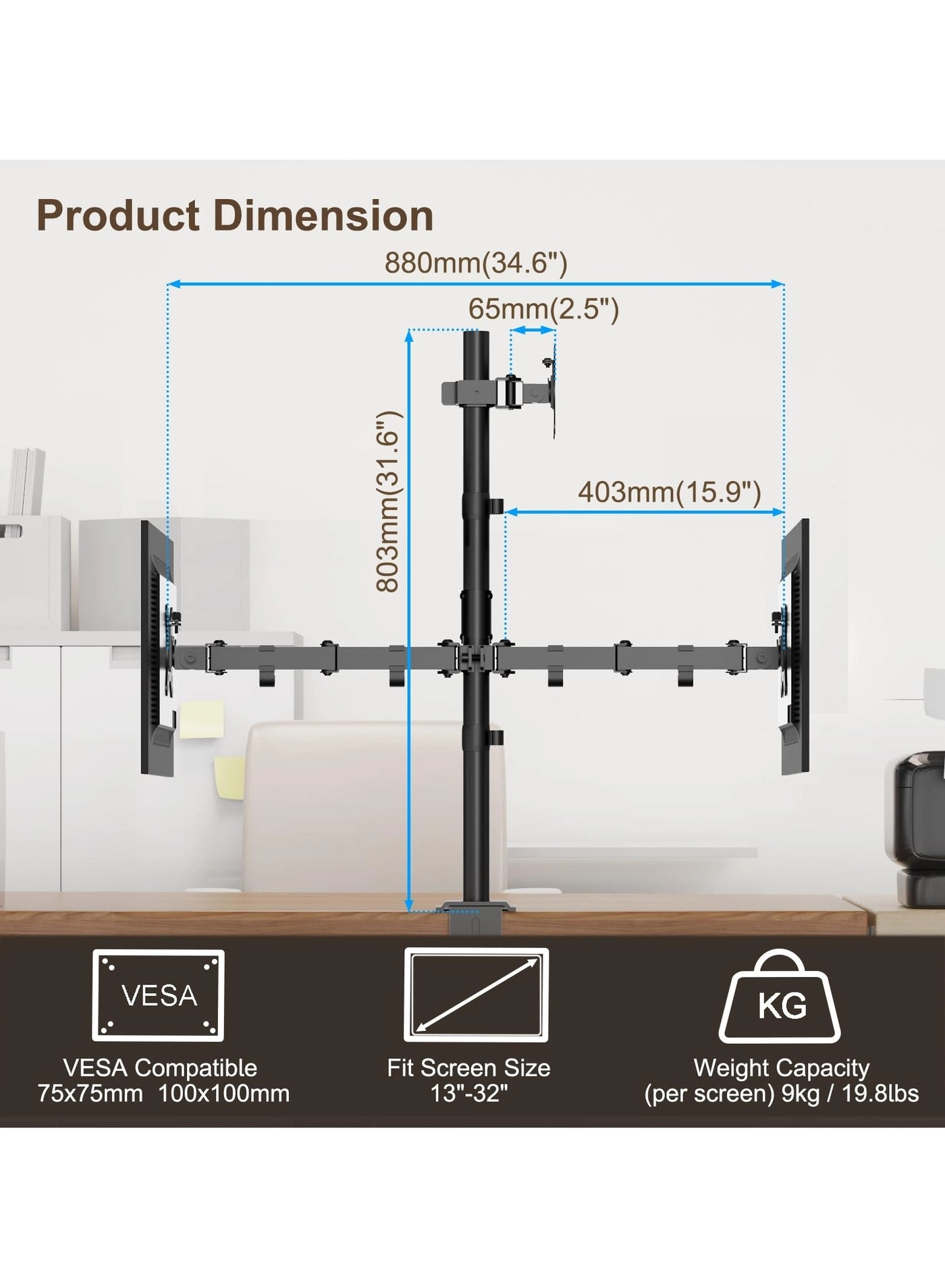 Monitor Mount - 3 monitors 13-32 Inch 75 x 75 / 100 x 100