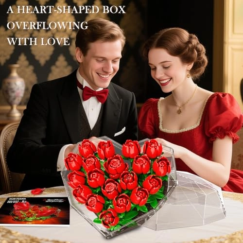 Forever Heart Shape Box Roses - with Light Red Kits