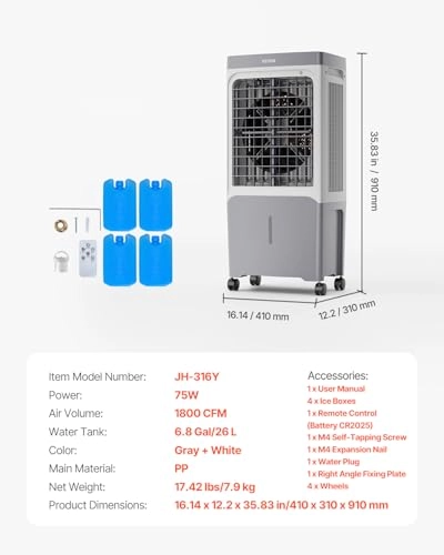 Evaporative Air Cooler - 1800 CFM 6.8 Gallons