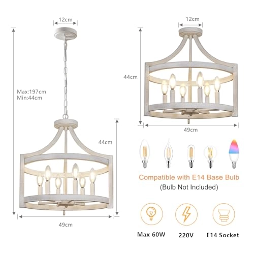 Vintage White Chandelier - 6-light Convertible Semi-Flush Mount