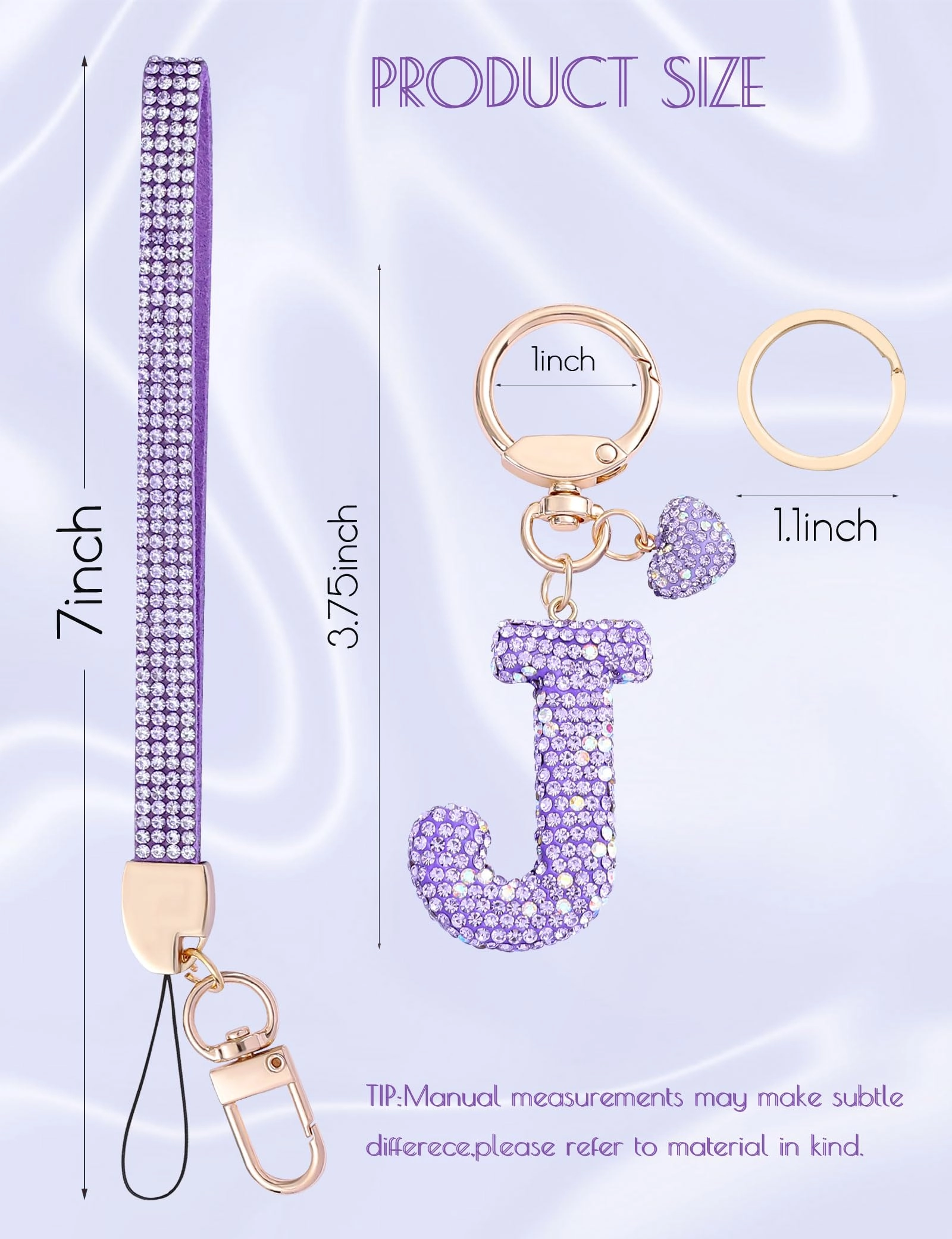 Initial Keychain - L Purple Rhinestone