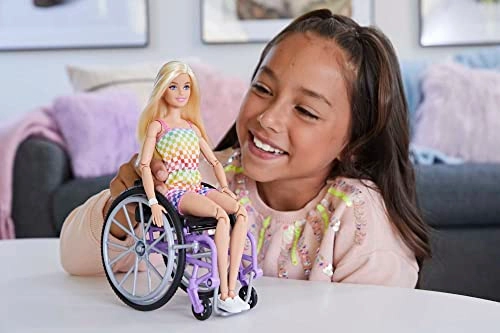 Barbie Fashionistas - Blond Hair Rainbow Dress Wheelchair & Ramp