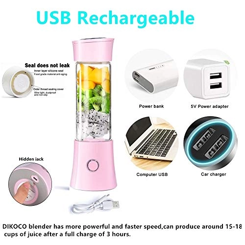 Portable Blender - Travel Glass Cup Rechargeable Battery 6-blade Stainless Steel