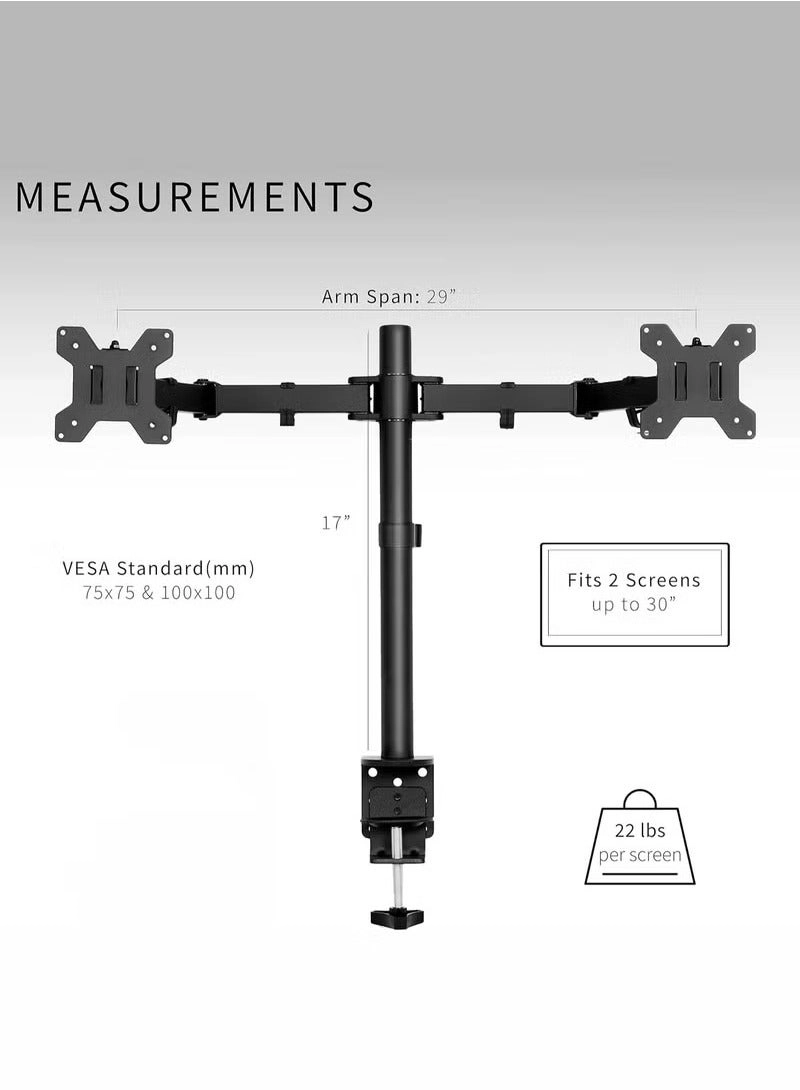 Dual Monitor Mount Stand - dual 13 to 32 Inch 75x75mm 100x100mm