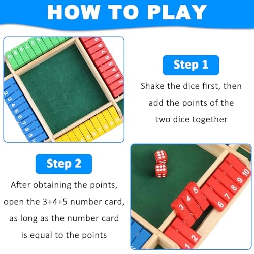 Shut The Box - 4 Player Wooden 4 Colours