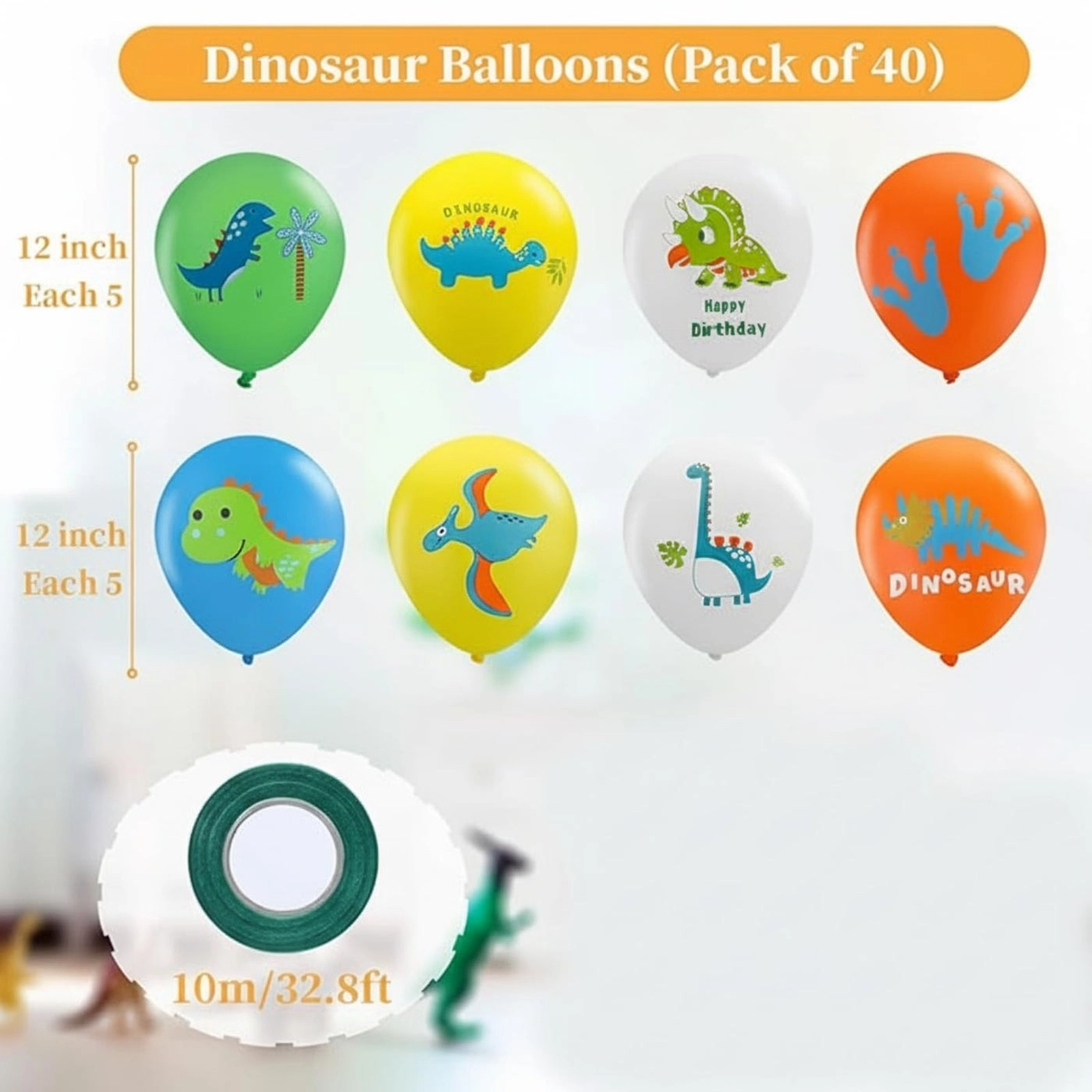 Dinosaur Latex Balloons - 40 Pieces Birthday Party