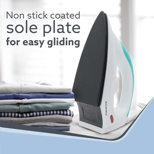 Grand Electric Dry Iron - 1000W Non-Stick Green & White