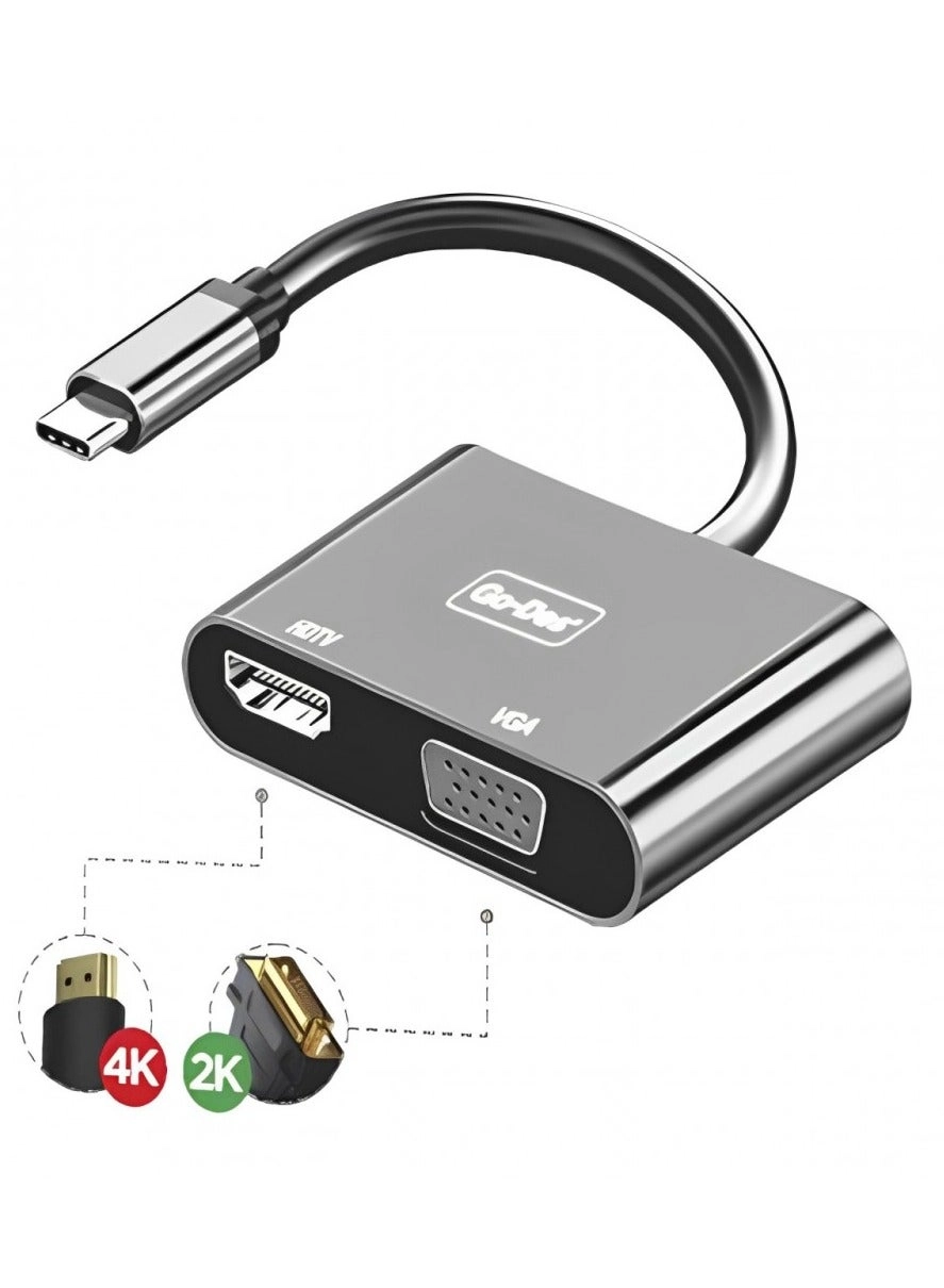 2-in-1 USB-C to HDTV + VGA Converter - 4K 2K
