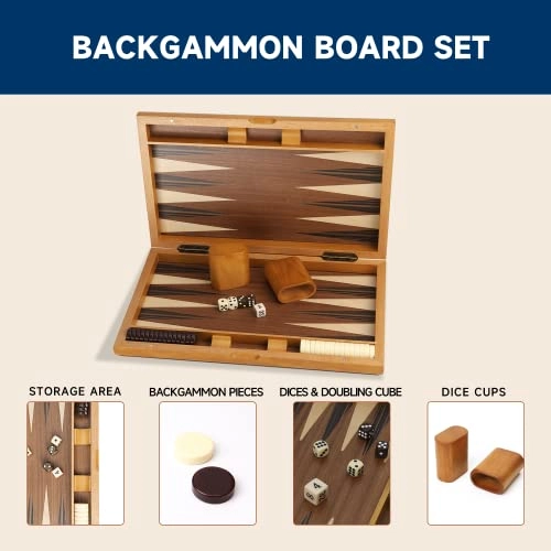 Wooden Folding Inlay Backgammon - Premium Double Stripe