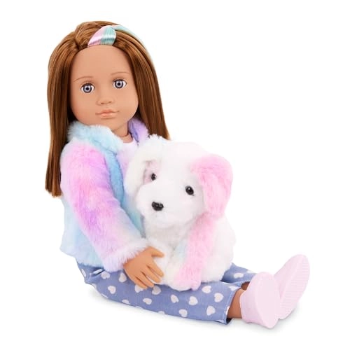 Skylar Doll & Pet Puppy Set - 46 cm Rainbow Dog Plush Ages 3+