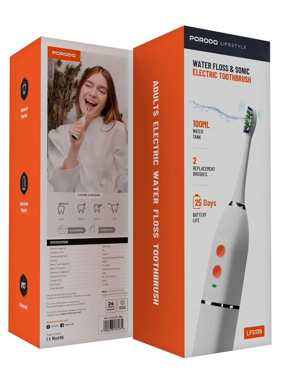 Lifestyle Water Floss & Sonic Electric Toothbrush - 100mL 25 Days Battery Life IPX7