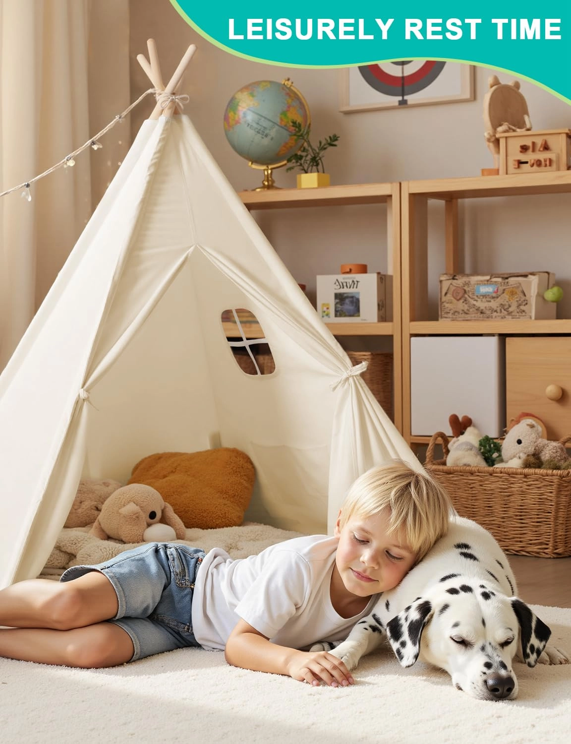 Kids Teepee Tent - 120 x 120 x 155cm Off-white
