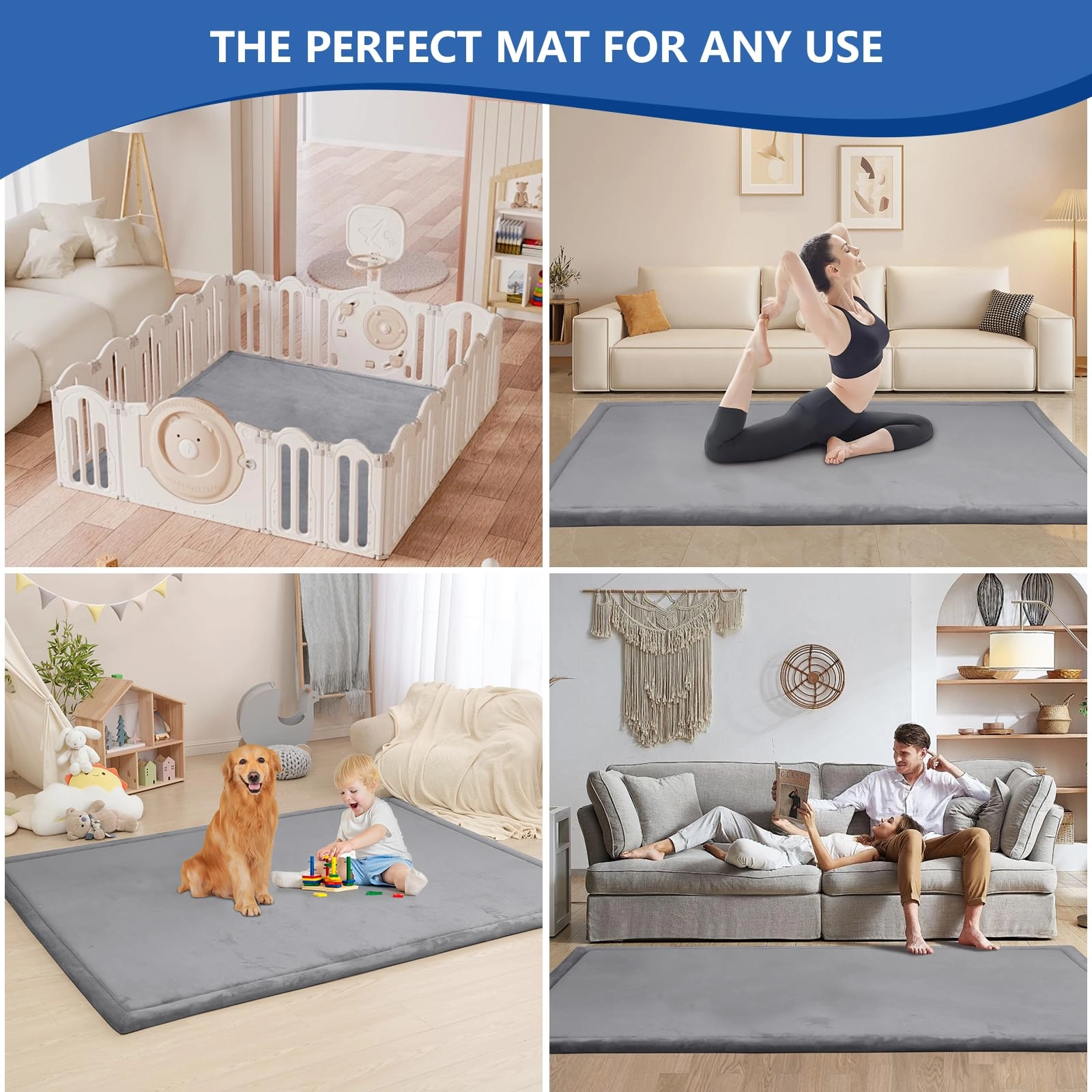 Baby Play Mat - 59"×71" 1.3" Thick Light Grey