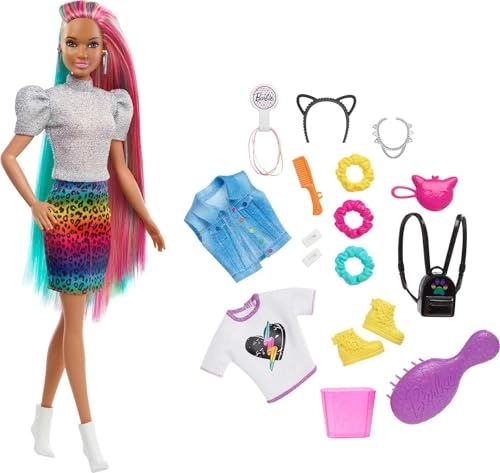 Leopard Rainbow Hair Doll - Color-change Hair 16 Accessories Ages 3+