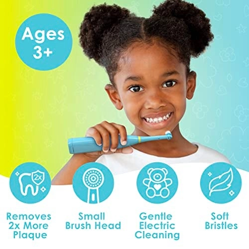 Kids’ Electric Toothbrush Set - Ages 3+ 2 Brush Heads 2-Minute Timer