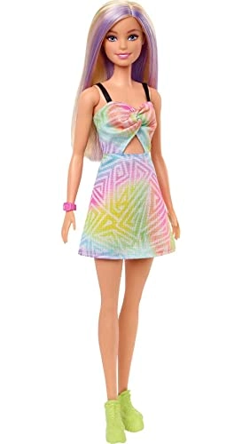 Barbie Fashionistas Doll #190 - Blonde Hair with Purple Streaks Romper Dress Yellow Wedge Sneakers Ages 3+
