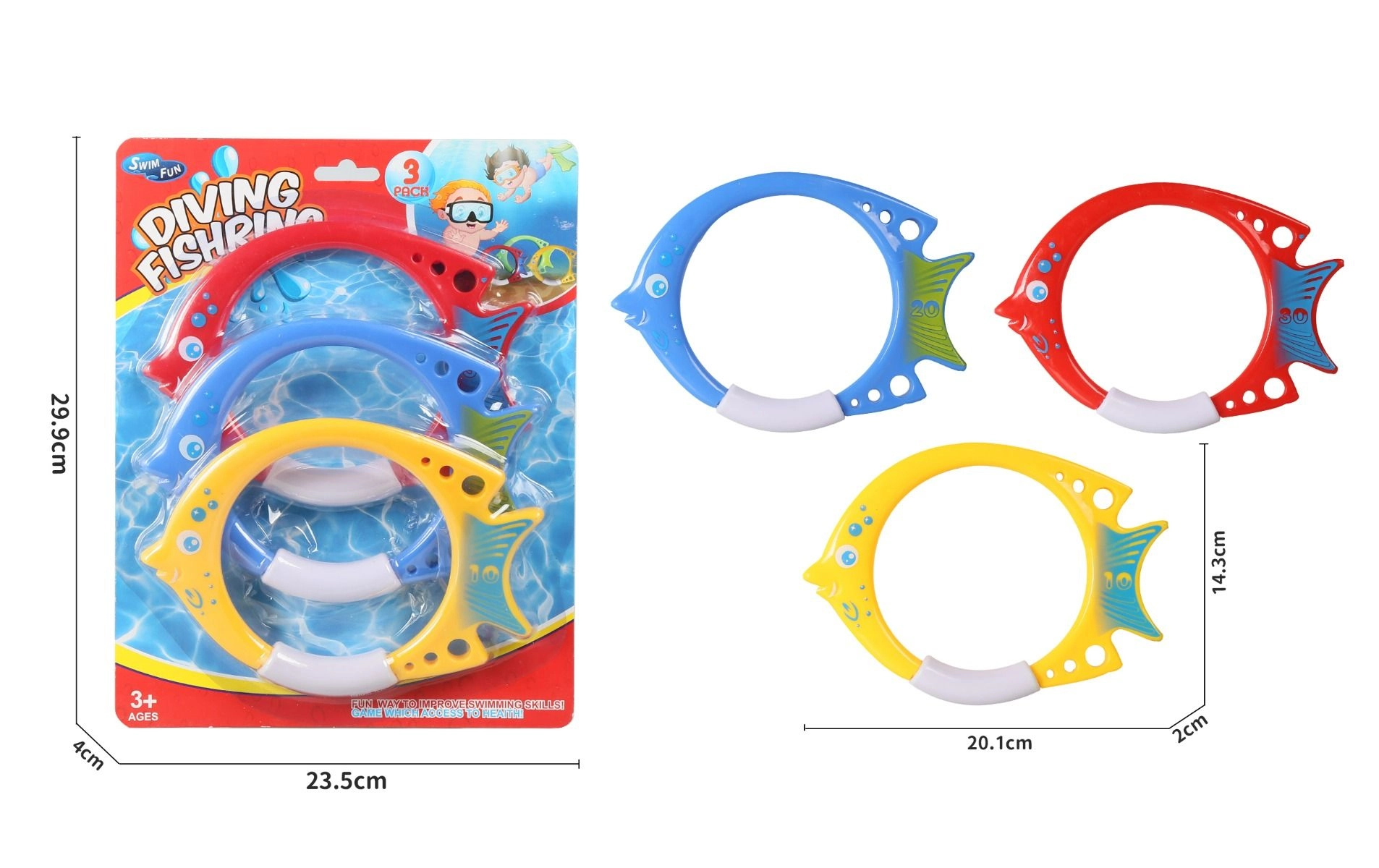 Diving Fish Ring Toys - 3pcs Multi Colour 3 +