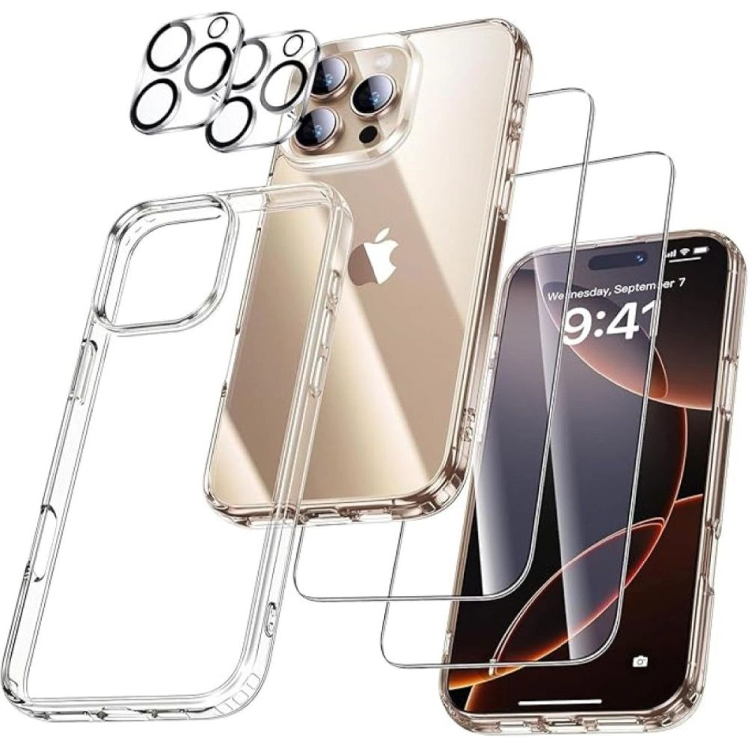 GRABIT Screen Protector - Tempered Glass + Privacy Glass + TPU Back Cover - Slim-Fit + Camera Lens Protector + Cleaning Kit for iPhone 15 Pro