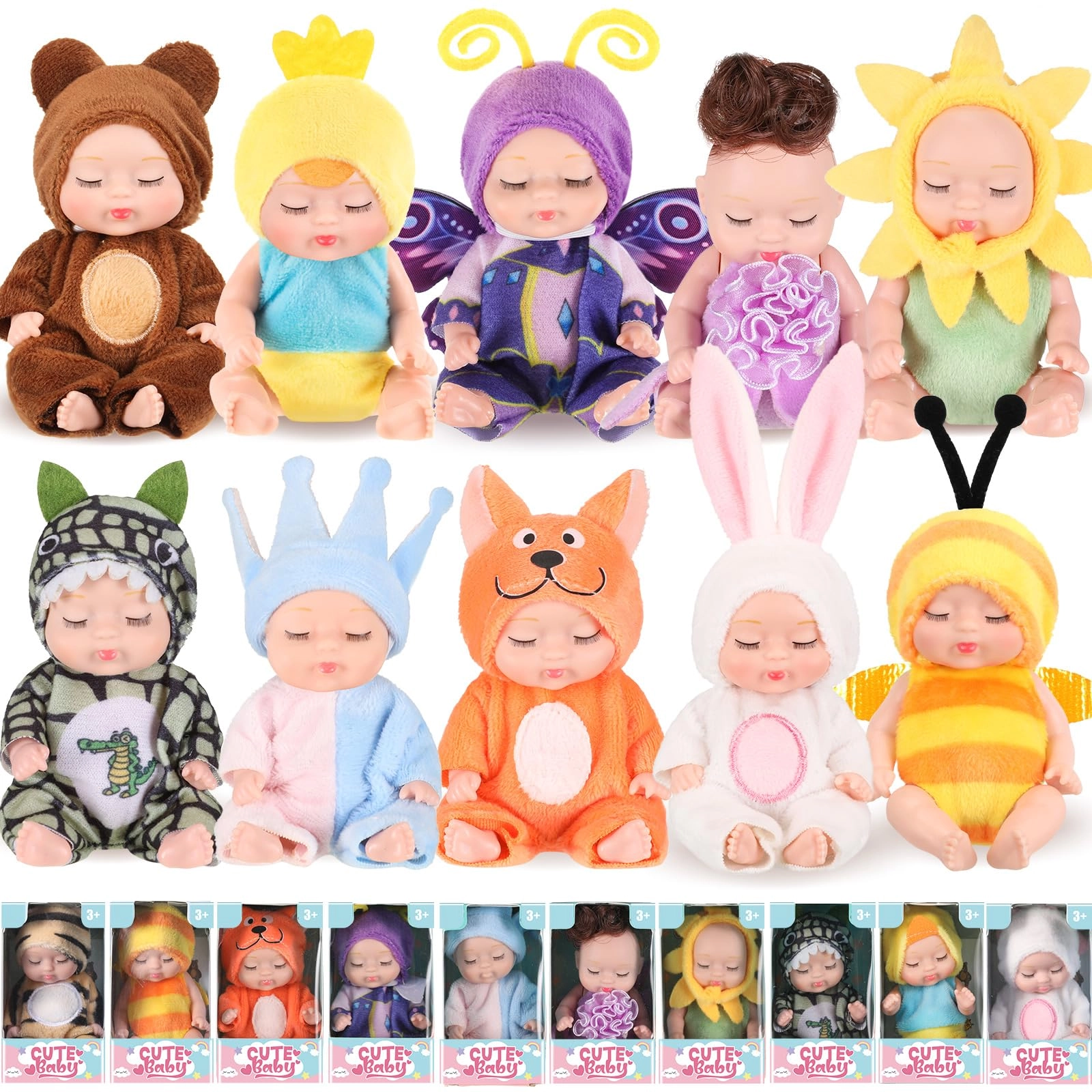 Hanaive Reborn Baby Doll - 10 Pcs 4 Inch Animal Clothes Ages 3+