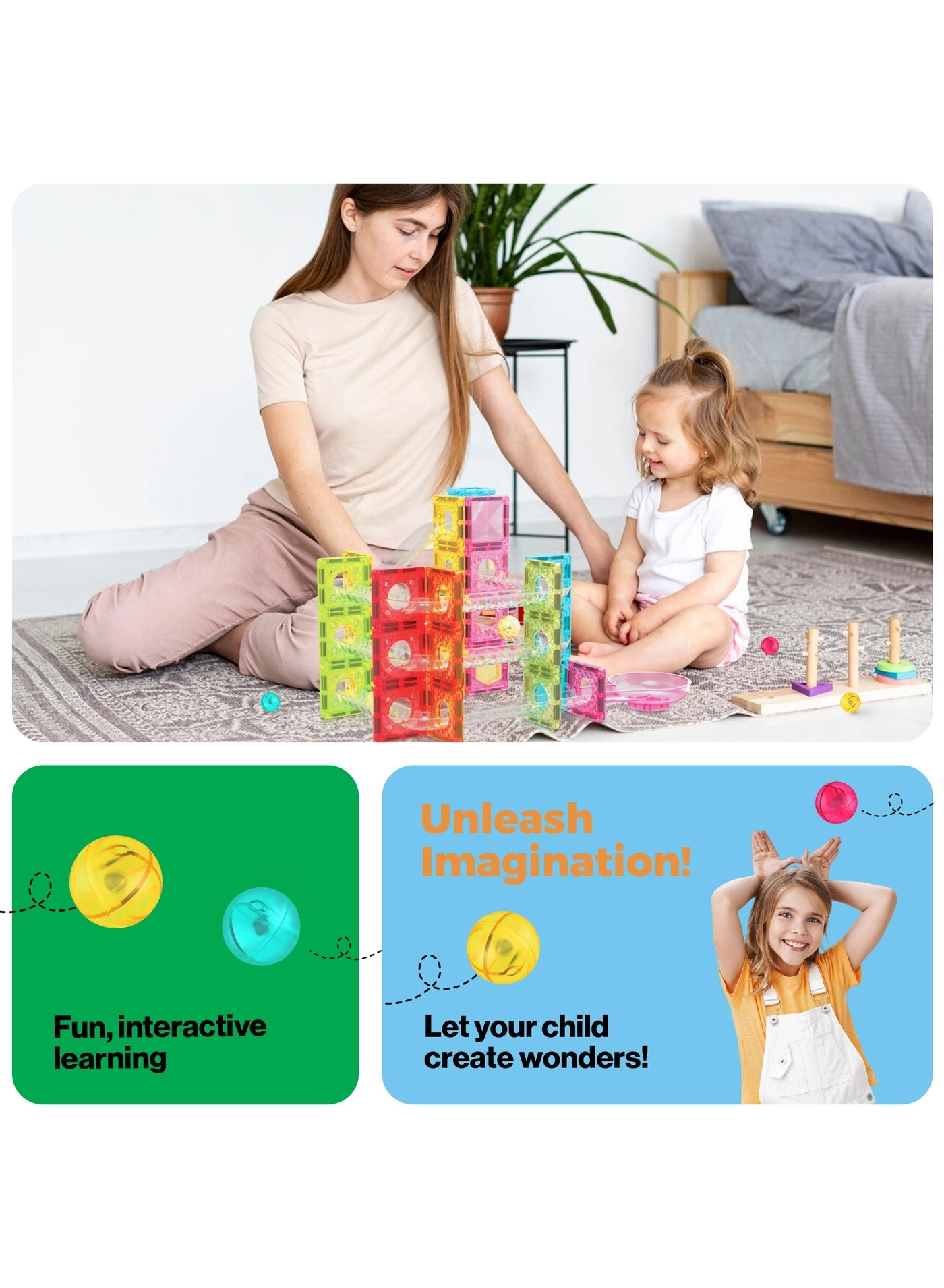 Magnetic Mini Diamond Marble Run Track - 60 pcs